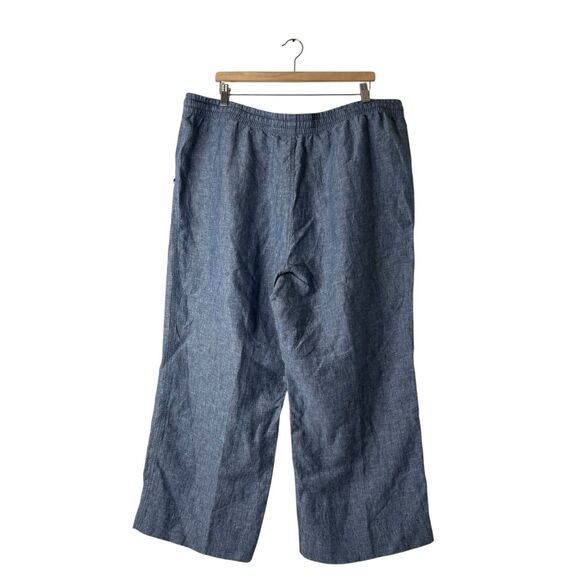 LL Bean 100% Linen Pull On Pants Size 20W Wide Leg Blue Travel Coastal Beachy - Picture 2 of 10